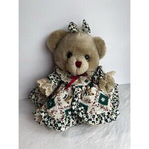 Vintage DanDee Soft Expressions Christmas Bear Plush Green Dress 12” 1990s